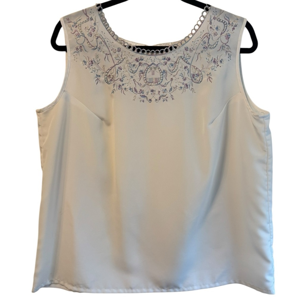 Embroidered Cream Sleeveless Top